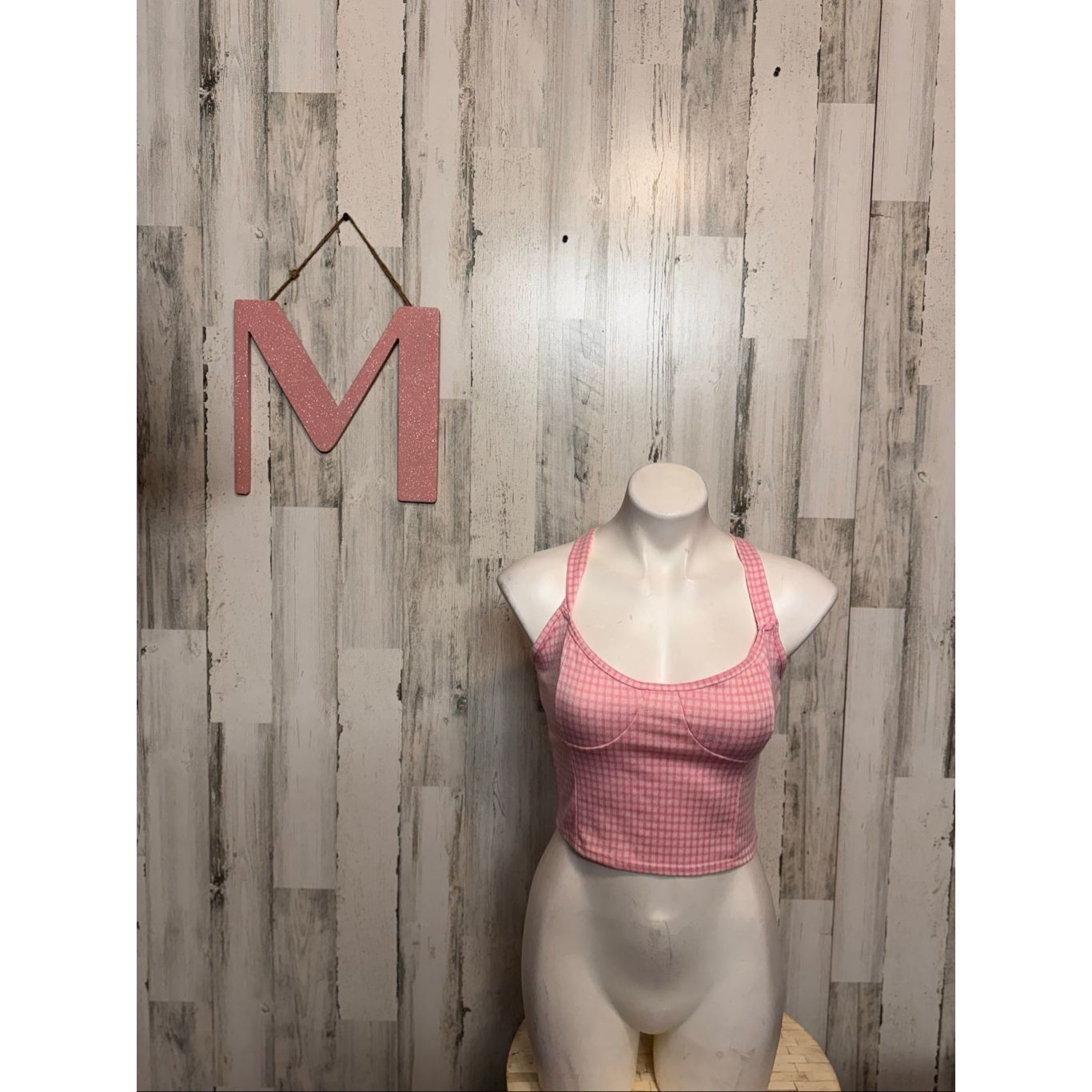Fashion Nova Pink And White Gingham Plaid Cross-Back Crop Top Women’s Medium